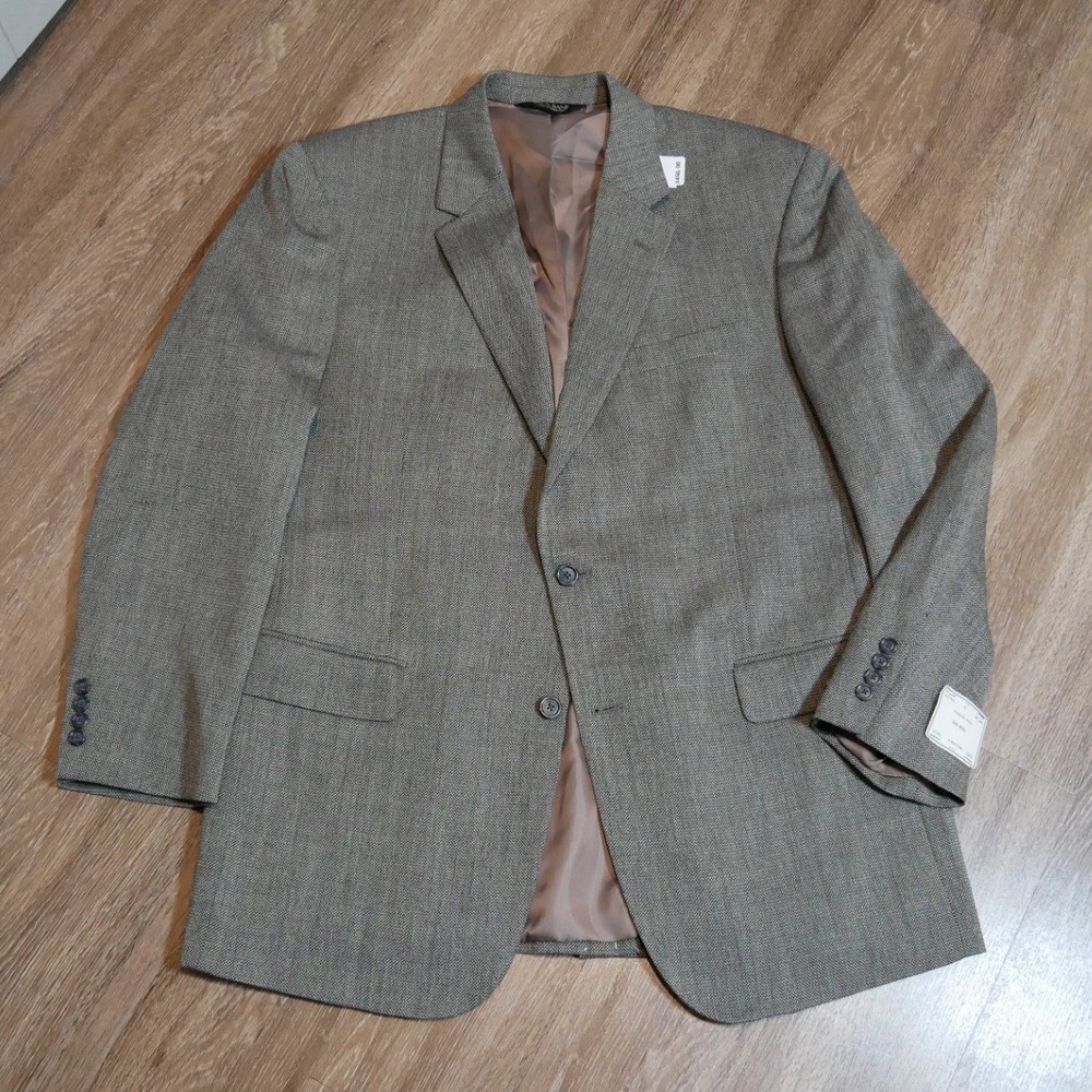 Jos. A. Bank Mens 46L Wool Blazer Sport Coat 2 Button Gray Black Fleece Rich NEW